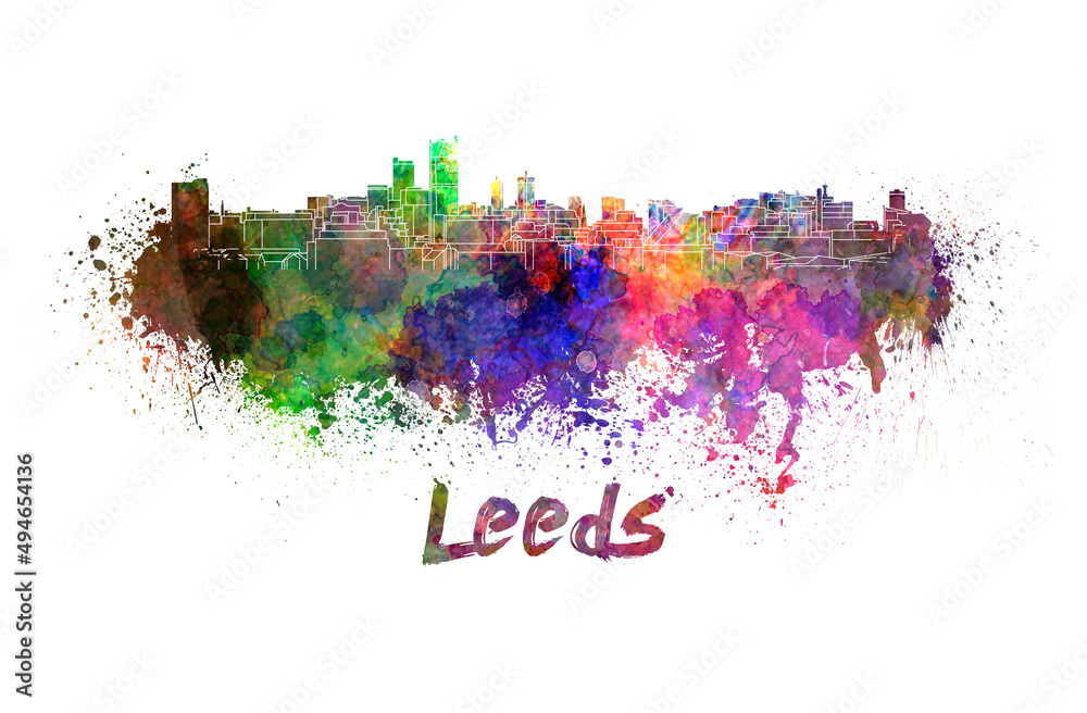 Wall mural leeds skyline in watercolor