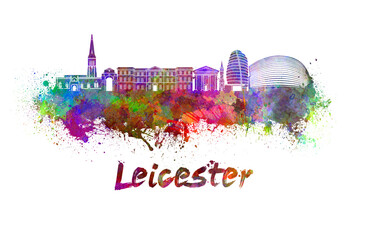 Leicester skyline in watercolor
