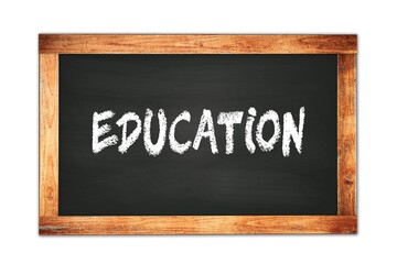 Obraz premium EDUCATION text written on wooden frame school blackboard.