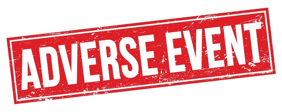 ADVERSE EVENT text on red grungy rectangle stamp.