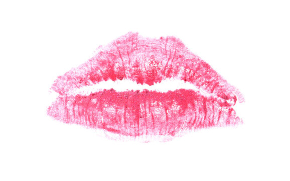 Pink lipstick kiss mark isolated on white