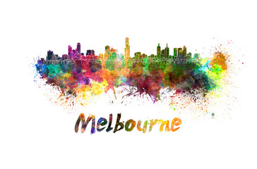 Melbourne skyline in watercolor