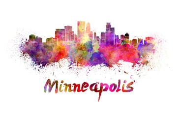 Minneapolis skyline in watercolor