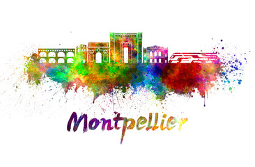 Montpellier skyline in watercolor - obrazy, fototapety, plakaty