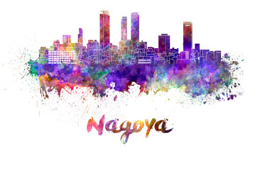 Nagoya skyline in watercolor