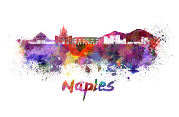 Naples skyline in watercolor - obrazy, fototapety, plakaty