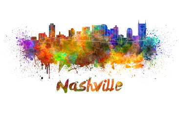 Fototapeta premium Nashville skyline in watercolor