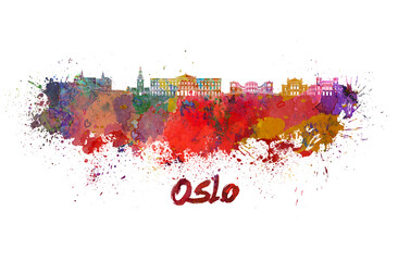 Oslo skyline in watercolor