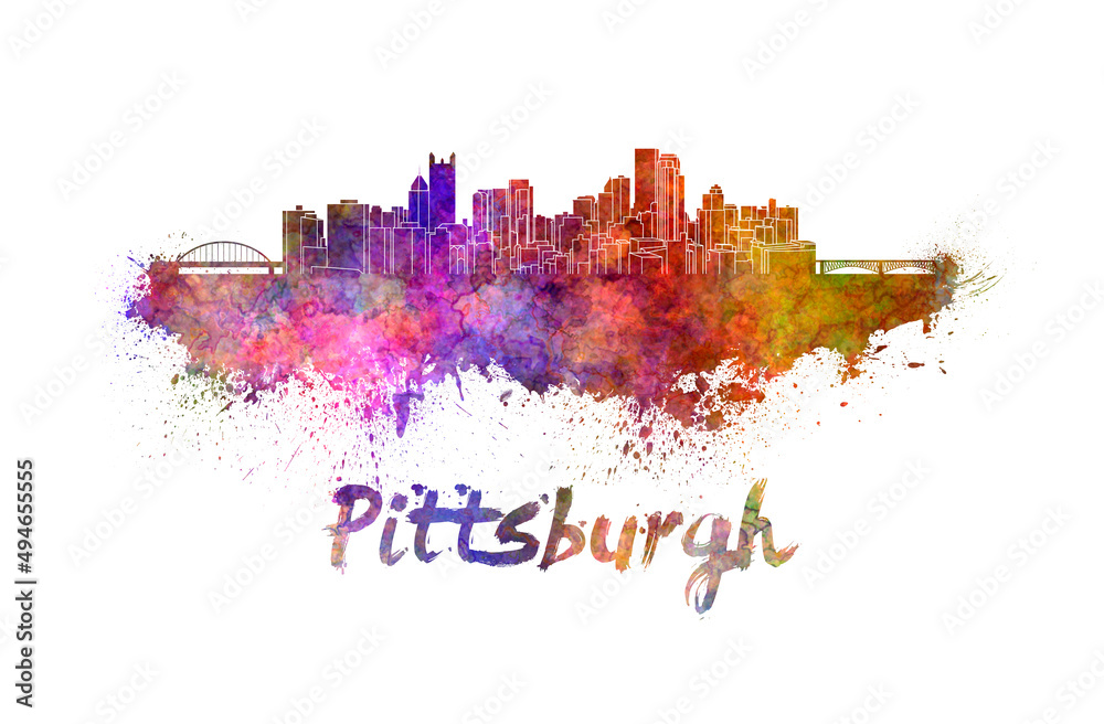 Wall mural pittsburgh skyline in watercolor