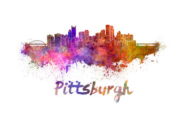 Pittsburgh skyline in watercolor - obrazy, fototapety, plakaty