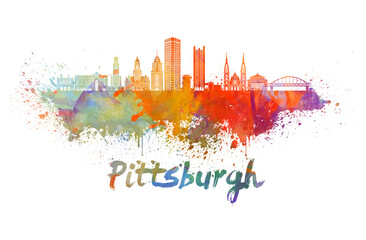 Pittsburgh V2 skyline in watercolor