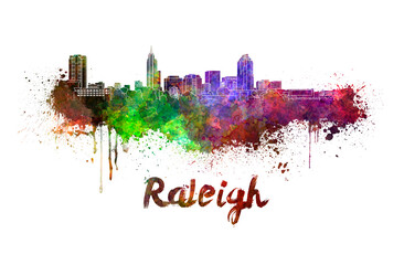 Raleigh skyline in watercolor