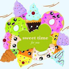 cute dessert cartoon template illustration 