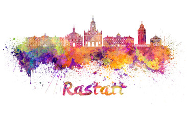 Grand Rapids skyline in watercolor splatters with clipping path