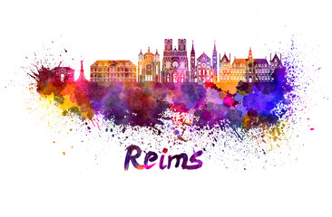 Reims skyline in watercolor