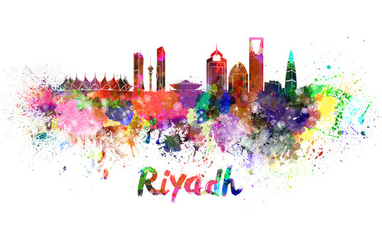 Riyadh skyline in watercolor