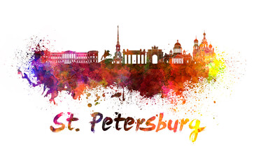 Saint Petersburg skyline in watercolor