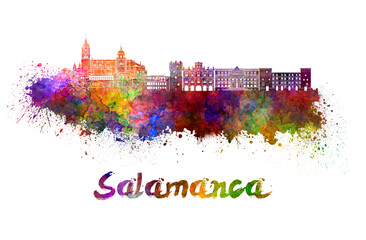Salamanca skyline in watercolor - obrazy, fototapety, plakaty