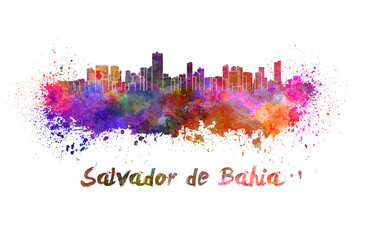 Salvador de Bahia skyline in watercolor