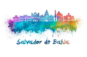 Salvador de Bahia  skyline in watercolor