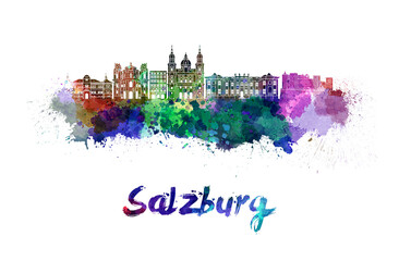 Salzburg skyline in watercolor