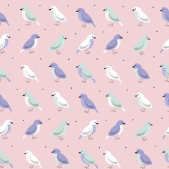 Vector seamless pattern background with birds in pastel colors