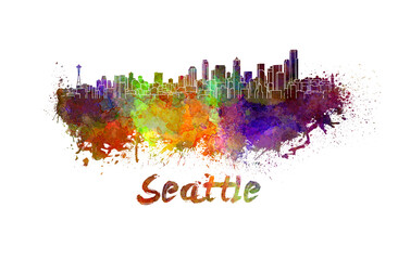 Seattle skyline in watercolor