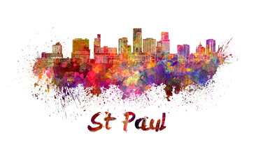 St Paul skyline in watercolor