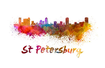 St Petersburg FL skyline in watercolor