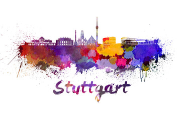 Stuttgart skyline in watercolor