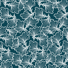 Nature Dark green background vector with white leaves , Floral seamless pattern, plant leaves vector illustration.Design for fashion , fabric, textile, wallpaper, cover, web , wrapping