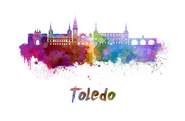 Toledo skyline in watercolor - obrazy, fototapety, plakaty