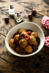 Homemade meatballs with cherries