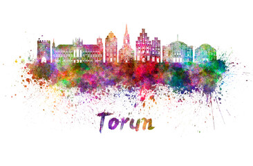 Torun skyline in watercolor - obrazy, fototapety, plakaty