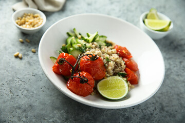 Healthy quinoa bowl with tomato confit