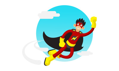 Fototapeta premium flying superhero in blue sky. illustration vector character.