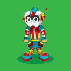 cool and cute little robot, illustration vector character.