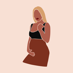 Pregnancy. Pregnant woman touching her belly. Motherhood. Happy Mother's Day. Paper cut mosaic style.Pretty women with tummy. Hand drawn vector contemporary abstract illustration