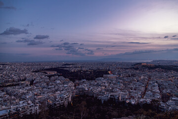 panorama of athens city magic hour