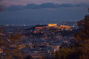 panorama of acropolis athens at night