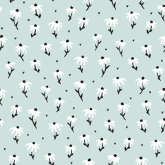 Vector seamless pattern background with bold hand drawn echinacea flowers.