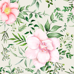 Hand drawn watercolor romantic floral seamless pattern