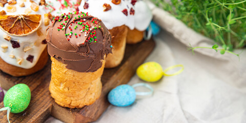 easter cake chocolate glaze brown pastry treat easter kulich holiday homemade dessert meal food snack on the table copy space food background 