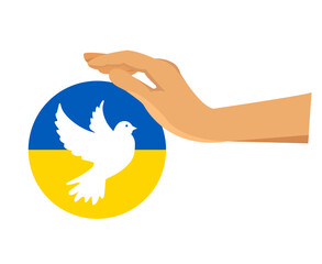 Ukraine Flag Emblem Symbol With Dove of peace And Hand Abstract National Europe Vector illustration Design