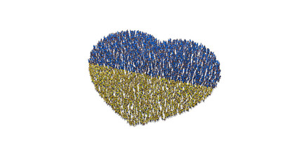People Gather And Form Heart Shaped Ukrainian Flag 
