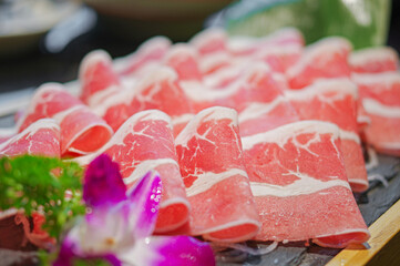 Sliced raw lamb mutton beef roll for hot pot