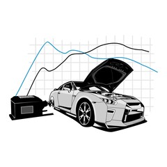 Dyno tuning performance illustration design.. Vector illustration with the image of an modern car design logos, posters, banners, signage.