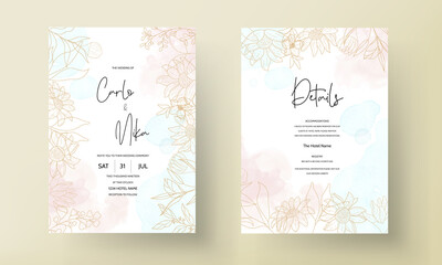 Hand drawn monoline floral decorative elements wedding invitation card