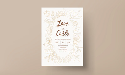 Hand drawn monoline floral decorative elements wedding invitation card