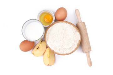 Ingredients for cooking cake isolated on white background